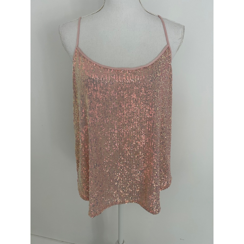 Victorias Secret Rose Gold Sequin Cami Top Low Back Y-Strap XL Sparkly Tank